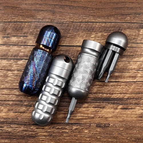 Titanium Pocket Mini Waterproof Holder with Bits Portable Outdoor EDC Tools Gift 07FC0E-D4 - KOEEK