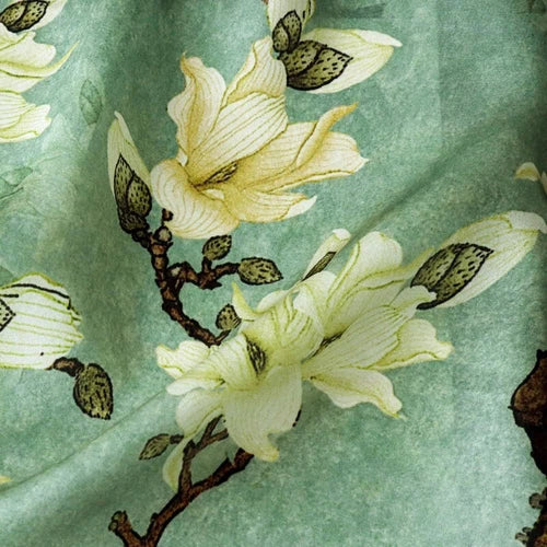 Silk Scarf Women Vintage Green Flowers Kerchief Square Bandana Wrap 68*68cm 07FC0E-D4 - KOEEK