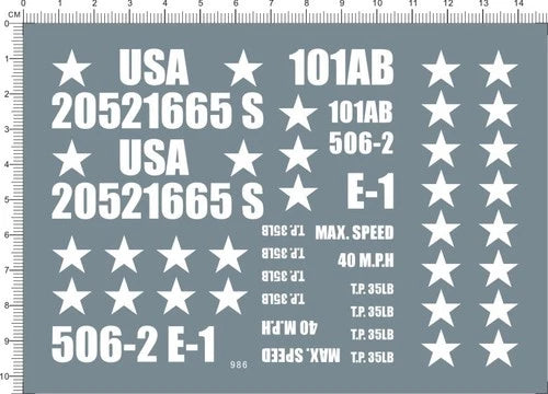 White 1/6 WWII US Army 101 Military Vehicle WILLYS Markings Model Water Decal 07FC0E-D4 - KOEEK