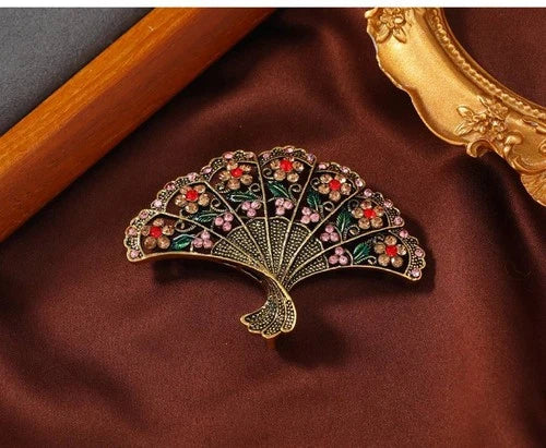 Vintage Fan Brooch Hollow Flower Pin Fashion Suit Dress Cheongsam Jewelry 07FC0E-D4 - KOEEK