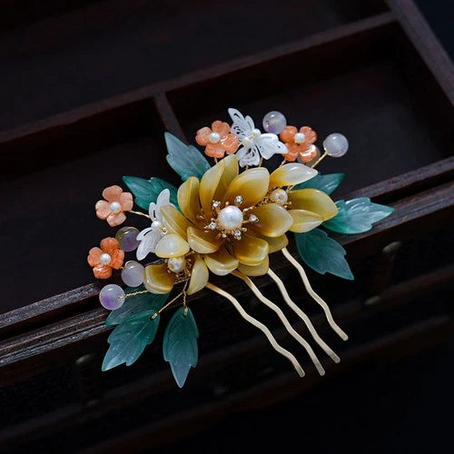 Hanfu Headpiece Set Glass Tassel Hairpin Ancient Style Hair Jewelry 07FC0E-D4 - KOEEK