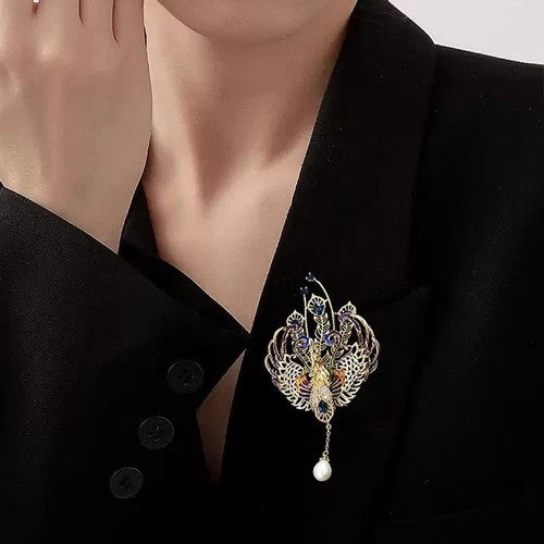 Chinese Style Phoenix Brooch Enamel Pearl Tassel Pin Suit Coat Jewelry Accessory 07FC0E-D4 - KOEEK
