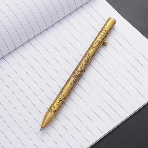 Solid Brass Ball Pen Office Signature Pen Students Stationery Outdoor EDC Tool 07FC0E-D4 - KOEEK