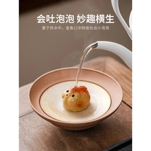 Goldfish Tea Pet Ornament 4cm 1.6in Teapot Cover Holder Kungfu Tea Ceremony 07FC0E-D4 - KOEEK