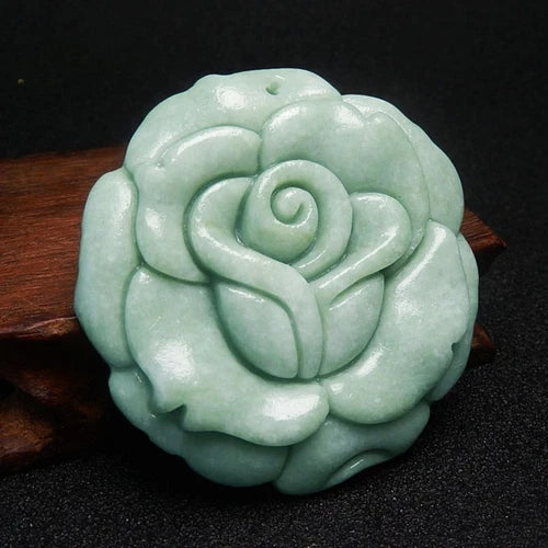 Green Jade Flower Pendant Rich Necklace Hand-carved Exquisite Fashion Jewelry 07FC0E-D4 - KOEEK