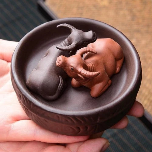 Purple Sands Zodiac Cow Tea Pet Ornament 9cm 3.5in Tea Play Tea Ceremony 07FC0E-D4 - KOEEK