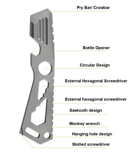 EDC Titanium Stainless Steel Multitool Card Crowbar Opener Outdoor Pry Bar Tool 07FC0E-D4 - KOEEK