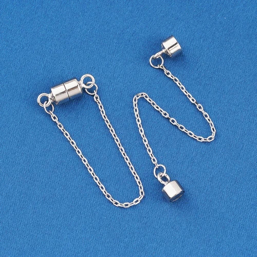 3x Sterling Silver Magnetic Clasp w/ Chain for Bracelet Necklace 07FC0E-D4 - KOEEK
