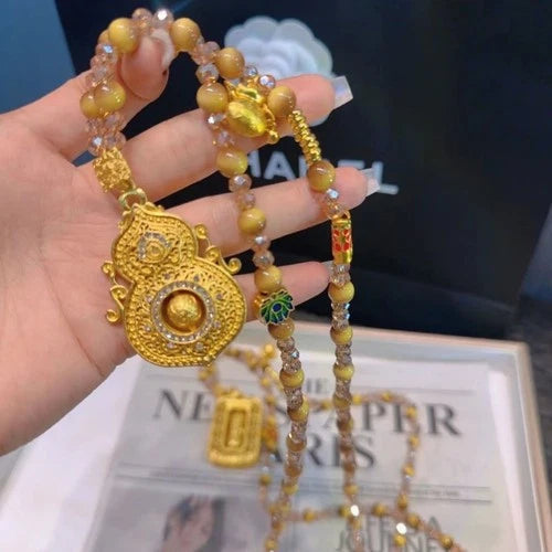 Chinese Style Wealth Gourd Necklace Vintage Long Sweater Chain for Women 07FC0E-D4 - KOEEK