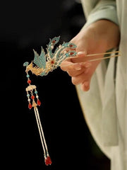 Bridal Phoenix Hairpin Chinese Vintage Cheongsam Hanfu Updo Headdress 2pc 07FC0E-D4 - KOEEK