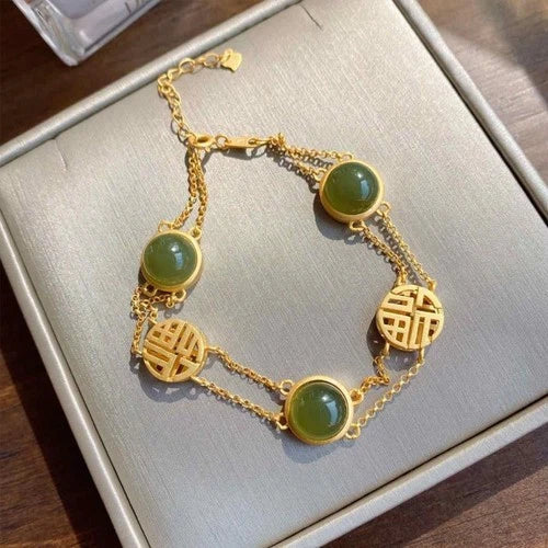 Gold Plated Fu Character Bracelet Chinese Ethnic Style Vintage Womens Jewelry 07FC0E-D4 - KOEEK