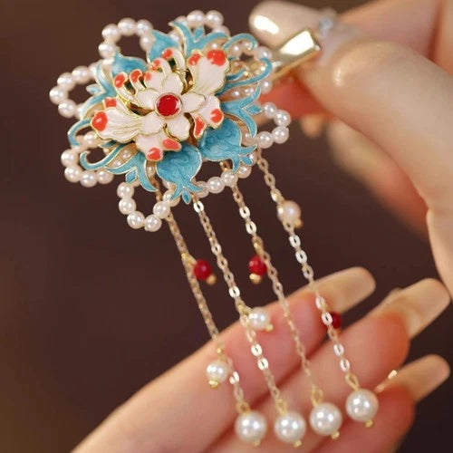 Chinese Style Tassel Hair Clip Pair Hanfu Qipao Vintage Side Hair Accessory 07FC0E-D4 - KOEEK
