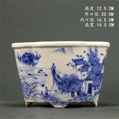 Jingdezhen Blue and White Porcelain Jiangnan Water Town Design Flowerpot 07FC0E-D4 - KOEEK