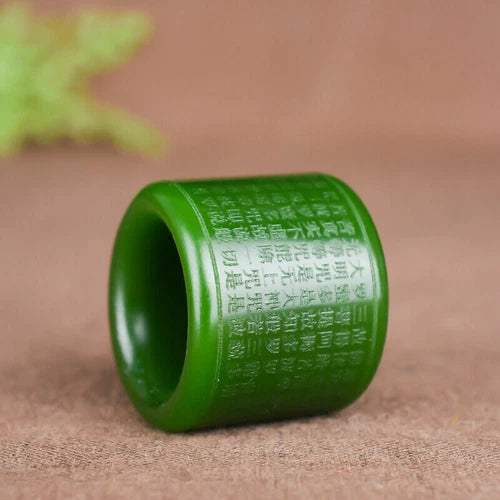Natural Green Jade Ring Men Thumb Buddhism Heart Meridian Ring 07FC0E-D4 - KOEEK