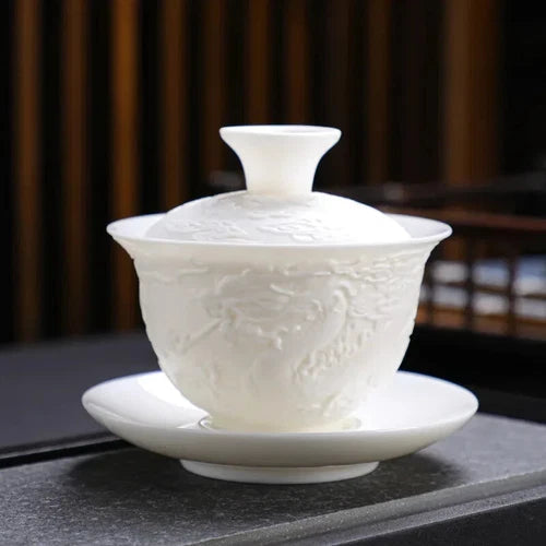Kung Fu Tea Set Tureen Ceramic Simple Portable Dragon and Phoenix Cups Gaiwan 07FC0E-D4 - KOEEK