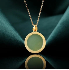 Vintage 925 Silver Gold-Plated Jade Jadeite Pendant Necklace with Lotus Blossom 07FC0E-D4 - KOEEK