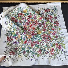 Pure Silk Square Scarf Women Neckerchief Wrap Kerchief Black White Flowers 07FC0E-D4 - KOEEK