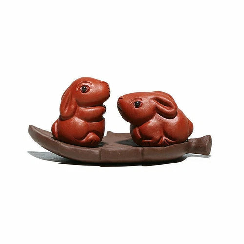 7.3'' Creative Tea Pet Home Decoration Rabbit on Leaf Statue House Warming Gift 07FC0E-D4 - KOEEK