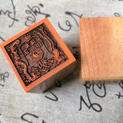 Taoist Wooden Seal Single Side Dragon Phoenix Tao Stamp 5cm Taoist Tool 07FC0E-D4 - KOEEK