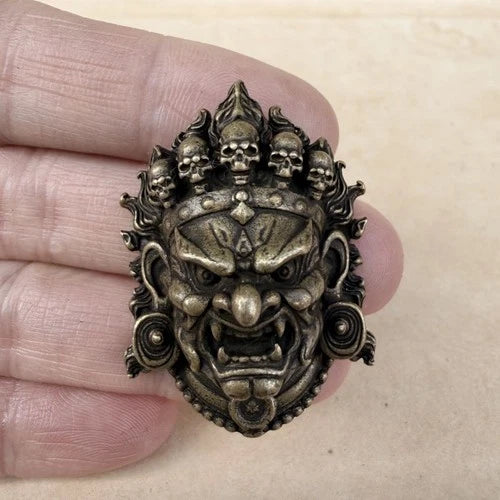Tibetan Copper Mahakala Head Pendant Vintage Antique Style 07FC0E-D4 - KOEEK