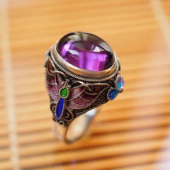 Chinese Vintage Enamel Ring Adjustable Open Band Style Jewelry for Women 07FC0E-D4 - KOEEK