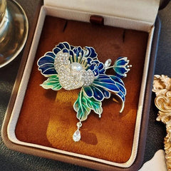 Chinese Enamel Peony Flower Brooch Vintage Cloisonne Pin Hanfu Dress Jewelry 07FC0E-D4 - KOEEK
