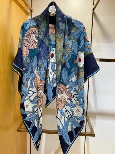 70% Cashmere 30% Silk Scarf 53'' Neckerchief Shawl pomegranate Print Square Wrap 07FC0E-D4 - KOEEK