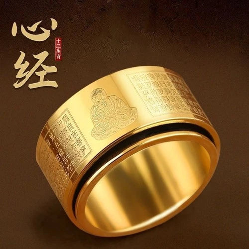 Spinning Zodiac Ring Buddhist Guardian Deity Rotatable Titanium Steel Band Men 07FC0E-D4 - KOEEK