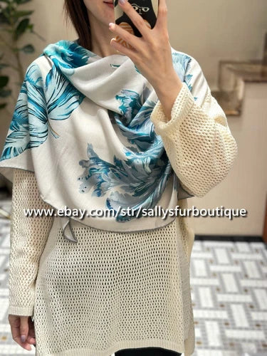 Sallys Cashmere & Silk Wrap Scarf Tulips Print 2 Face Triangle Shawl 190*90cm 07FC0E-D4 - KOEEK