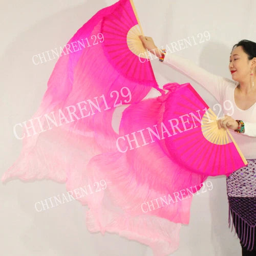 Bag Handmade Pair 1.5M Belly Dance  Silk Bamboo Fan Veil Multicolor 07FC0E-D4 - KOEEK