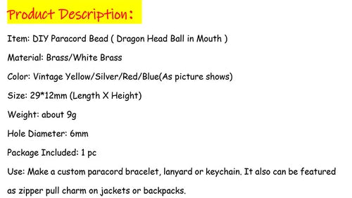 China Dragon Bead DIY Lanyard Paracord Beads Knife Bracelet EDC Kenchain Jewelry 07FC0E-D4 - KOEEK