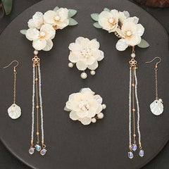 Hanfu Tassel Hair Clip Set Vintage Chinese Updo Side Clip Hair Accessory 07FC0E-D4 - KOEEK