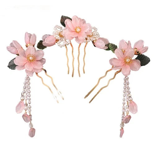 Hanfu Tassel Hair Clip Set Vintage Chinese Side Clips Headpiece Accessories 07FC0E-D4 - KOEEK