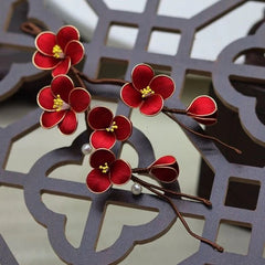 Silk Velvet Flower Hairpin Handmade Plum Blossom Wood Hair Stick Accessory 07FC0E-D4 - KOEEK