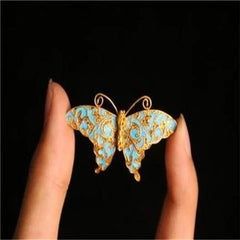 Cloisonne Butterfly Brooch Filigree Inlay Faux Kingfisher Pin Jewelry for Women 07FC0E-D4 - KOEEK