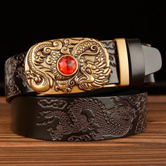 Automatic Buckle Men's Belt  Dragon Designer Leather Belt Gold Buckle Belt 07FC0E-D4 - KOEEK