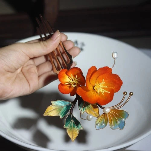 Red Peony Hairpin Vintage Chinese Style Wedding Hanfu Accessory 07FC0E-D4 - KOEEK