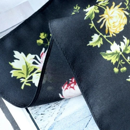 Pure Silk 21" Small Square Scarf Women Neckerchief Black White Flower Wrap 07FC0E-D4 - KOEEK