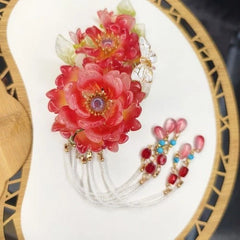 Glass Hanfu Hairpin with Tassels  Chinese Style Traditional Headpiece 07FC0E-D4 - KOEEK