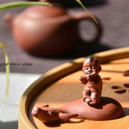 Small Tea Pet Yixing Zisha Purple Clay Tea Play Home Decoration Kid On Buffalo 07FC0E-D4 - KOEEK