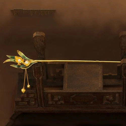 Cloisonne Daffodil Hairpin Chinese Style Tassel Hanfu Traditional Hair Jewelry 07FC0E-D4 - KOEEK