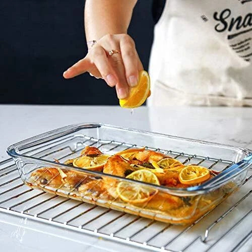 8 Piece DeepGlass Baking Pan Set, Rectangular Glass Baking Pan Set with Lid,Gray 07FC0E-D4 - KOEEK