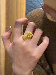 Vintage Gold Plated Filigree Ring Women Crystal Inlaid Adjustable Court Style 07FC0E-D4 - KOEEK