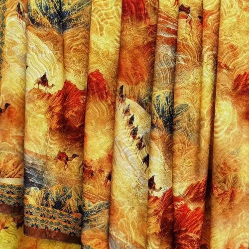 140x140cm Silk Road Pattern Xiangyun Silk Scarf Chinese Style Shawl Wrap 07FC0E-D4 - KOEEK