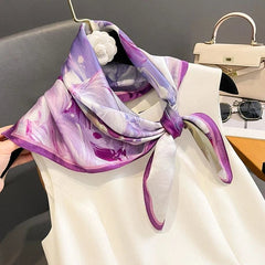 Mulberry Silk 27" Square Scarf Women Vintage Neckerchief Wrap Purple Flower 07FC0E-D4 - KOEEK