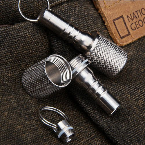 EDC Titanium Portable Keychain Waterproof Box Sealed Container Outdoor Pendant# 07FC0E-D4 - KOEEK