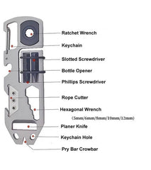 EDC Stainless Steel Key chain Pry Bar Crowbar Pocket Outdoor Multi Card Tools 07FC0E-D4 - KOEEK