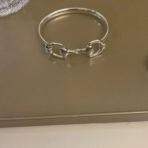 925 Silver Plating Vintage Simple Buckle Cuff Bracelet Elegant Unique Bangle 07FC0E-D4 - KOEEK