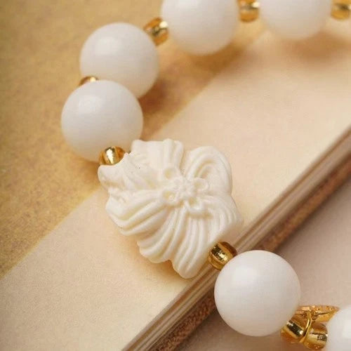 White Jade Bodhi Beads Bracelet Nine-Tailed Fox  Hand String Unisex 07FC0E-D4 - KOEEK