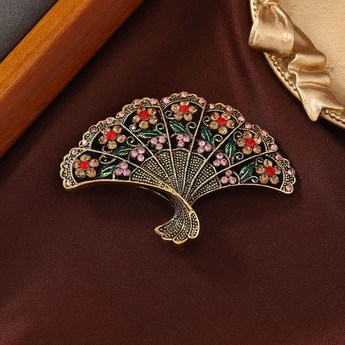 Vintage Fan Brooch Hollow Flower Pin Fashion Suit Dress Cheongsam Jewelry 07FC0E-D4 - KOEEK